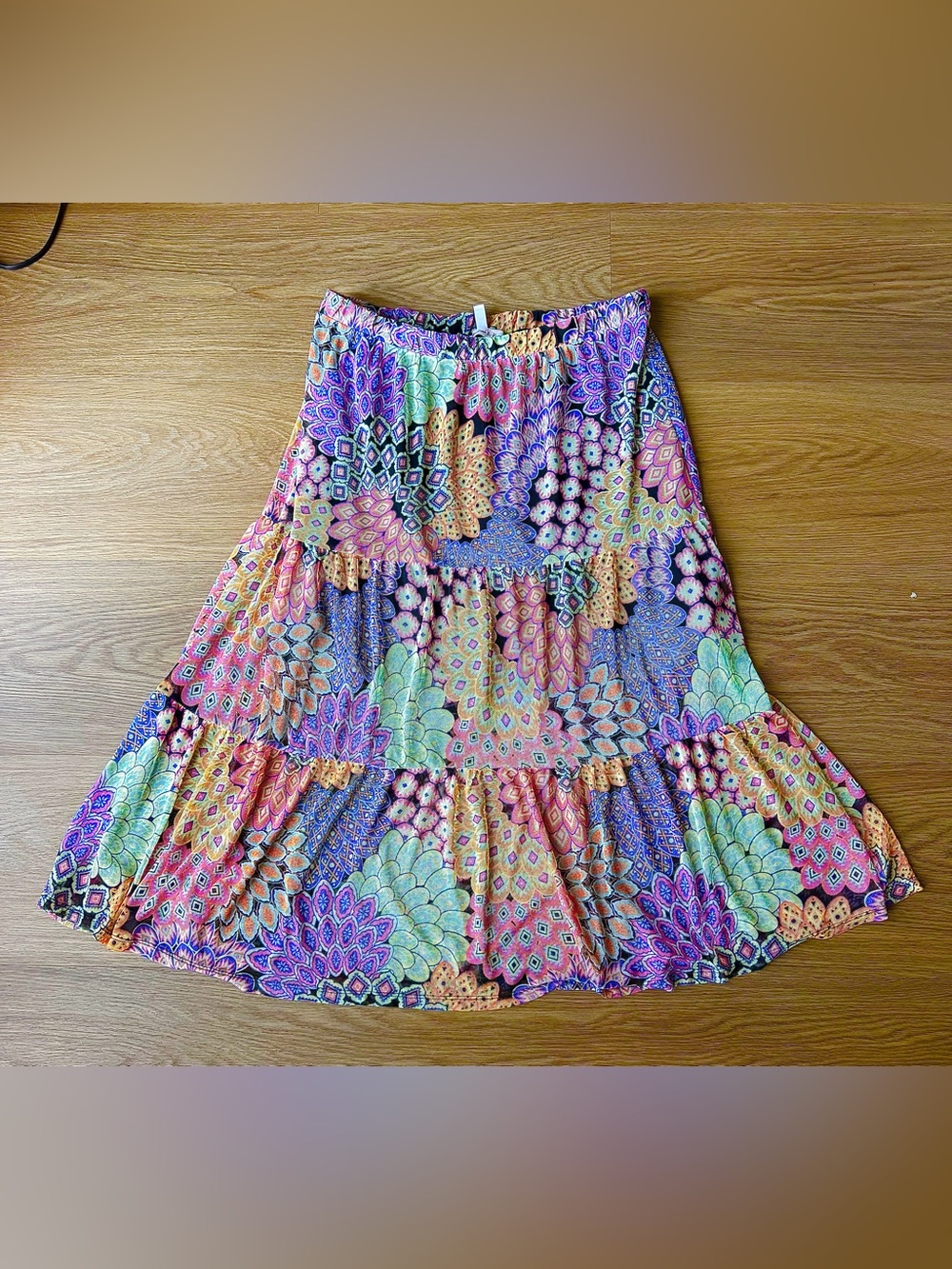 Multicolor Floral A-Line Skirt — Purple, Pink, Green, Yellow